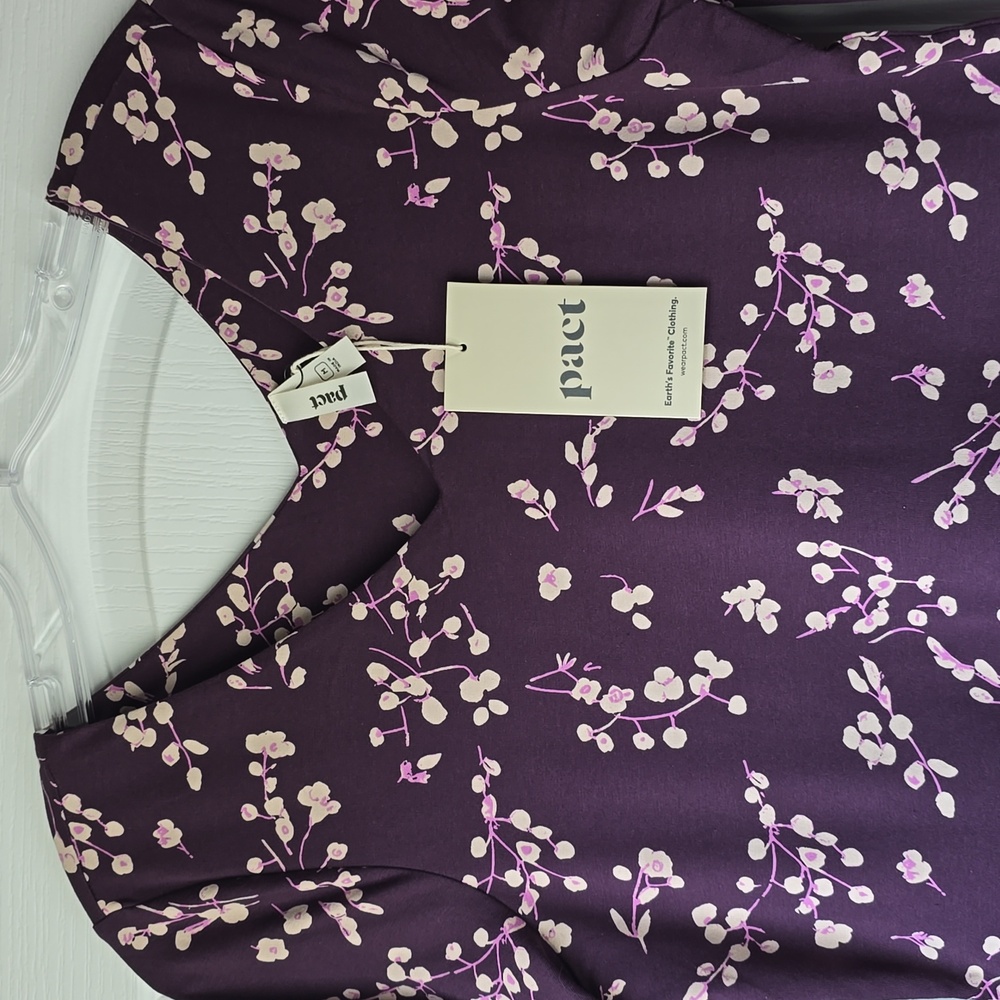 NWT Pact Organic Sustainable Cotton Fit & Flare Floral  Midi Dress Sz M - Picture 2 of 9